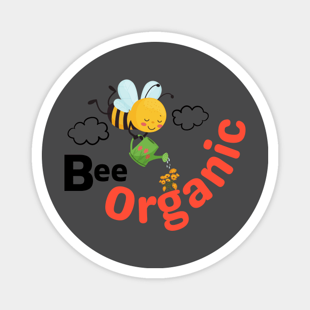 Be Organic Cute Bee Using A Watering Can & Farming Organically Magnet by Bee-Fusion